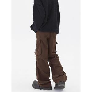 Pantalon cargo unisexe Melard rétro multi-poches à cordon de serrage, marron, printemps automne, streetwear, ample, droit, long, tendance, mi-peint, décontracté - Product Image 3