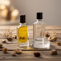 Flacon de parfum vide de 50 ml en verre transparent de forme rectangulaire avec pulvérisateur à pompe, impression de logo personnalisée