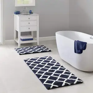 2件超细纤维浴室淋浴垫和U形卫生间地毯防滑吸水蓬松浴缸地毯，淋浴B