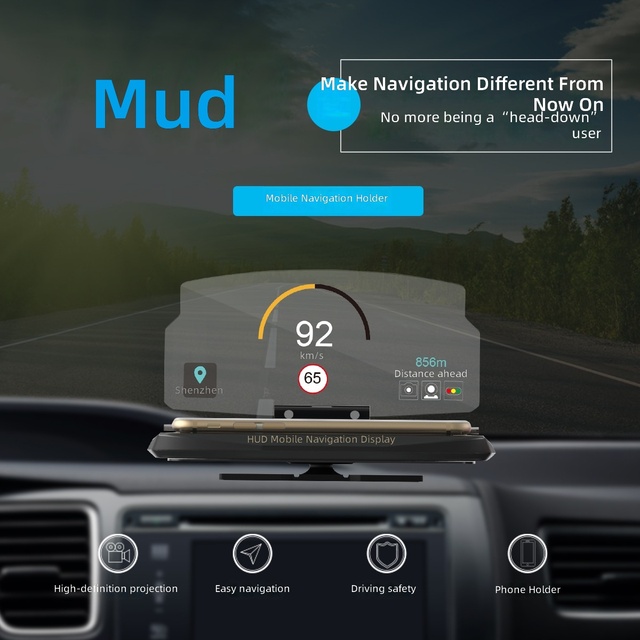 Wireless Car HUD Phone Holder with Navigation Projection Head-Up Display for Windshield Dashboard Car Mount