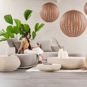 Tavolino da caffè in legno massello di forma creativa con strato artistico minimalista sovrapposto al tavolo da tè rotondo LD202 - Product Image 4