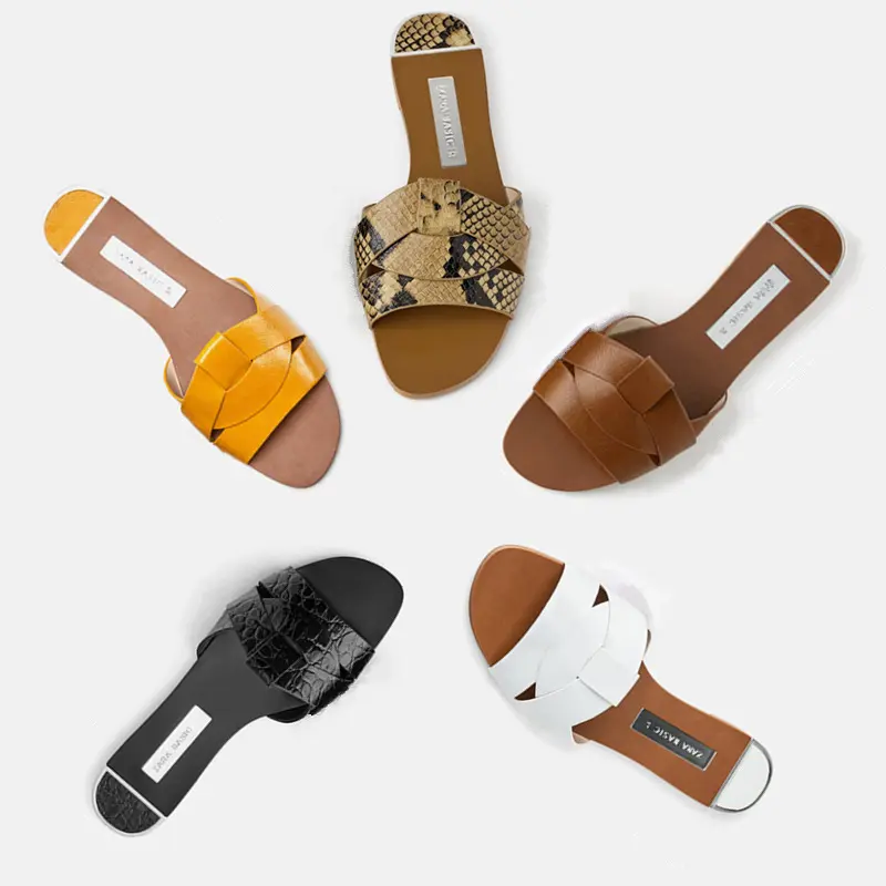 New women's shoes cross leather flat sandals summer simple outer wear beach sandals for women