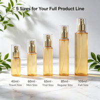 Flacon pulvérisateur cosmétique en PET de 40 ml, 60 ml, 85 ml, 105 ml avec pompe dorée, logo personnalisé imprimé UV pour sérum de soin de la peau et parfum