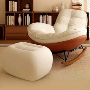 Poltrona a dondolo oversize in pelle scamosciata con poggiapiedi, poltrona reclinabile <span class=keywords><strong>da</strong></span> 93 cm, seduta nordica per interni, ideale per soggiorno, camera <span class=keywords><strong>da</strong></span> letto, hotel - Product Image 1