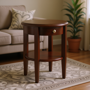 Mesa Auxiliar Redonda Concord para Sala de Estar con Cajón y Estante, Diseño Elegante en Madera - Product Image 2