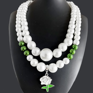 Sorority Jewelry Greek Group Womanhood LINKS 1946 Green with White Colors <strong>Pearl</strong> Large Flower <strong>Pendant</strong> Society Links Inc <strong>Necklace</strong> - Product Image 2