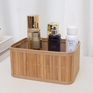 Rustic style <b>bamboo</b> woven storage <b>basket</b>, desktop cosmetic bag storage box, household sundries storage and organization box - Product Image 2