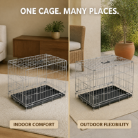 Cage pliable pour chien en acier inoxydable de luxe, idéale pour l'intérieur et l'extérieur, avec plateau en plastique pour un nettoyage facile