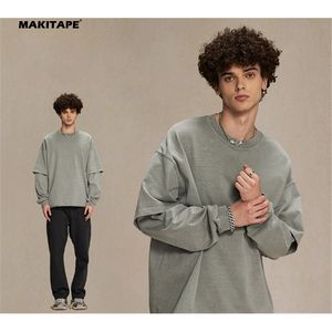 QD2163 T-shirt vintage surdimensionné en coton 100% de haute qualité pour homme, lavage à l'acide, streetwear, manches régulières, deux pièces, faux - Product Image 1