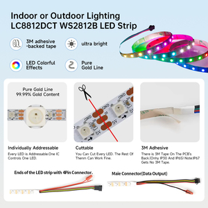 شريط إضاءة ذكي DC12V بتقنية WS2813 وWS2812 وWS2811 وWS2815 وRGBIC، 60 مصباح LED/متر، IP20/65/67/68، هيكل من البلاستيك PVC، يستخدم في الحدائق الترفيهية - Product Image 2