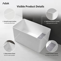 Baignoire autoportante en pierre artificielle durable Adak, surface solide, drain, baignoire intérieure, petite salle de bain ovale, 60 gal+ 5