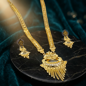 ขายส่งเครื่องประดับแฟชั่นชุบทอง 14K 18K 24K แบบไมครอน, ชุดเครื่องประดับยาวแบบไมครอน, ชุดเครื่องประดับทองเหลืองลายดอกไม้สไตล์อินเดีย - Product Image 2