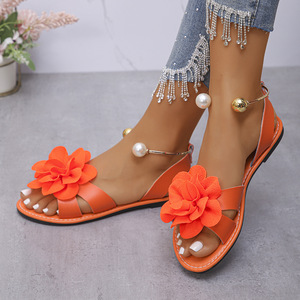 Sandalias planas con punta abierta para mujer, decoración de flores en 3D, correa trasera, calzado informal suave para uso diario, calzado de verano para exteriores para mujer - Product Image 4
