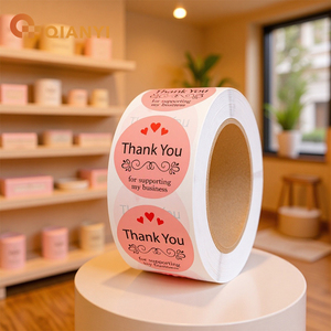 Custom Logo <strong>Label</strong> Sticker Print Adhesive Oil Proof Waterproof Vinyl Paper Thank You Coffee Cup Stickers Roll <strong>Packaging</strong> <strong>Labels</strong> - Product Image 2