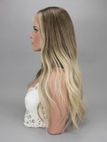 Peluca Judía Sin Pegamento con Nudos Individuales, Peluca con Encaje HD, Balayage Rubio Ombre, Larga y Ondulada, de Cabello Humano Virgen Natural para Mujeres Judías