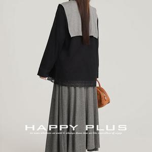 ชุดสามชิ้นสำหรับผู้หญิงแฮปปี้ พลัสสีทึบแต่งลูกไม้ถักนิตติ้งขนาดพลัสชุดลำลองฤดูใบไม้ผลิ N9102 1 - Product Image 1