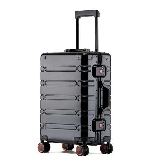 China Custom Logo Boarding Aluminum Alloy Travel Luggage Case Unisex Metal Light Weight Portable Size 20 inches Suitcase