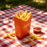 Contenants jetables en papier pour frites à emporter, boîtes d'emballage imprimées orange pour frites, pour café à emporter