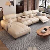 Canapé-lit électrique multifonctionnel en cuir et tissu de luxe moderne pour appartement, salon, avec couvercle de tasse rabattable