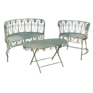 Ensemble de meubles de jardin décoratifs en fer forgé vieilli style rétro, comprenant une table et une chaise à double dossier pour villa et cour - Product Image 5