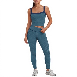 Seamless Striped Yoga <b>Set</b> Women 2 Piece <b>Gym</b> Wear High Waist Leggings Sports Bra Fitness Workout Activewear Wholesale - Product Image 1