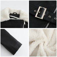 Nouvelle veste d'hiver pour femme, best-seller, à manches longues, en cuir peluche, col double rabattable, fermeture éclair et ceinture