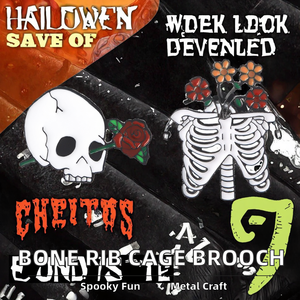 Spilla in Metallo a Forma di Teschio per Halloween, Badge Placcato a Forma di Torace con Costole <span class=keywords><strong>e</strong></span> Rosa, per Camicia, Borsa, Colletto, Gioiello Decorativo - Product Image 2