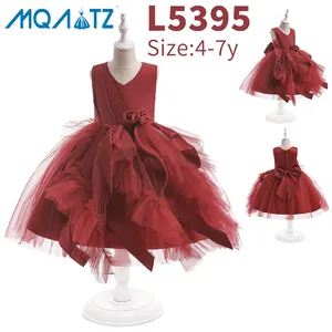 MQATZ लाल बच्चों पोशाक फूल कपड़े राजकुमारी लड़की के लिए 4-7 साल फैशन जन्मदिन की पार्टी डिजाइन L5395