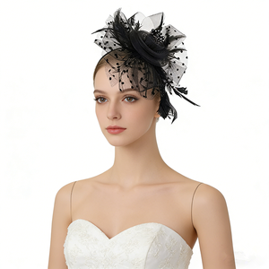 Accessoires de cheveux pour mariées adultes, chapeaux fascinateurs en plumes et voile en résille pour thé, bandeaux pour femmes en soie et cuir véritable - Product Image 5
