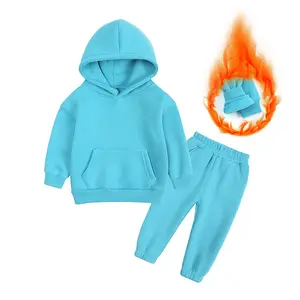 New Arrival 2-13 Years Thick Autumn Winter Children Solid Tracksuit Sports Hoodie Set Kids Outfit Sweatpants And Hoodie Set Kids