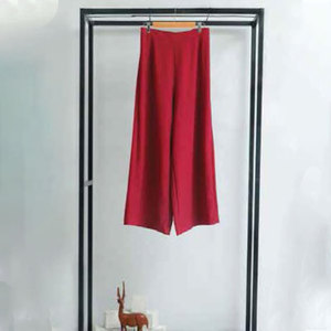 Pantalones Casuales de Invierno para Mujer, de Color Sólido, Cintura Alta Elástica, Corte Recto y Ancho, 100% Poliéster - Product Image 1