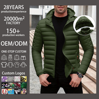 Veste à capuche décontractée pour homme en nylon vert olive, épaisse et chaude, pour l'hiver et les trajets quotidiens, vente en gros OEM/ODM pour usine de vêtements