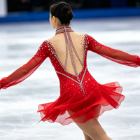 Robe de patinage artistique rouge à strass, col montant, dos évidé, manches longues, en maille, pour compétition de patinage sur glace, personnalisable