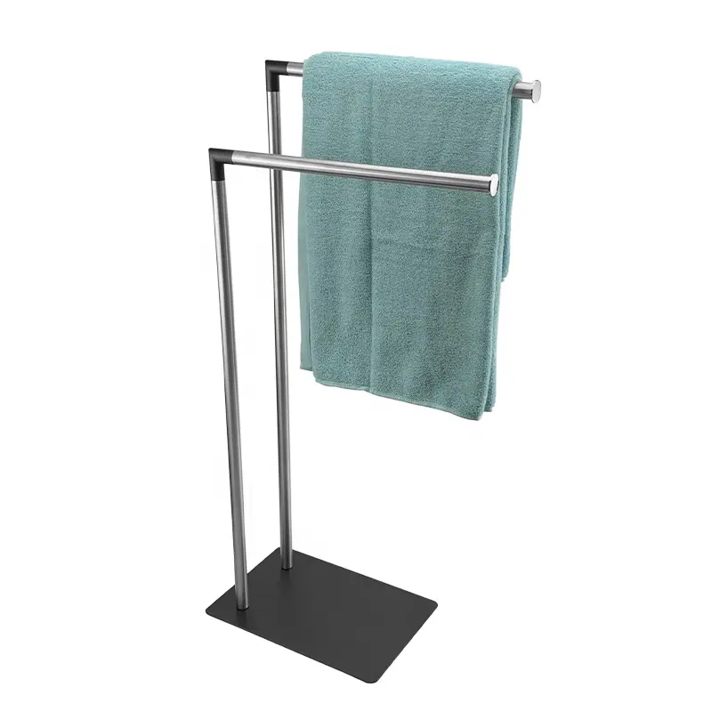 Stainless Steel L-Shape Laundry Standing Rack Removable Towel Hanger for Hotel Use