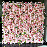 Panel Dinding Bunga Mawar Pink 3D Mewah Buatan, Latar Belakang Bunga Sutra Modern Romantis untuk Pesta Pernikahan, Bridal Shower, Tahun Baru