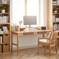 Bureau double en chêne massif pour petits espaces - Table d'écriture pour bureau à domicile, idéale pour l'étude et le travail, bureau informatique gain de place