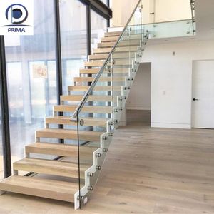 Scala Moderna Dritta a Sbalzo con Gradini in Legno <span class=keywords><strong>e</strong></span> Trave Decorativa per Uso Domestico - Product Image 2