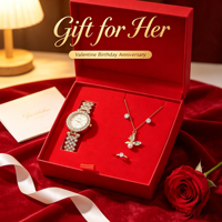 Ensemble cadeau de luxe pour femmes, 3 pièces, montre en cristal, collier de perles, bague, pour femmes, cadeau de la Saint-Valentin, anniversaire