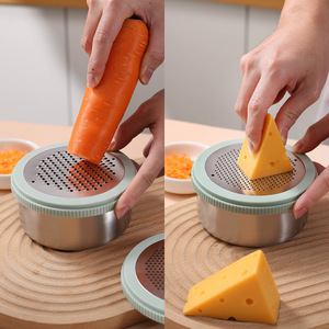 Râpe à fromage 4-en-1 avec bol rond, râpe multifonctionnelle en acier inoxydable pour fromage et légumes - Product Image 1