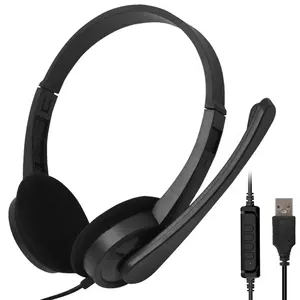 New elegant usb headset with volume control with microphone earphones in stock perfect sound wired call center headphones
