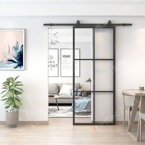 Porte de grange en verre dépoli noir personnalisable, style industriel, pour placards et bureaux modernes - Product Image 4