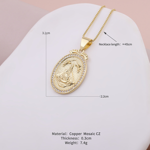 Collier avec pendentif Vierge Marie plaqué or 18 carats, <span class=keywords><strong>micro</strong></span> pavé CZ, ovale, médaille religieuse, bijoux de mode pour femmes, cadeau catholique - Product Image 4