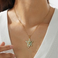 Collar de Estrella de Mar con Incrustaciones de Perlas Elegante de la Serie Océano para Mujer, Delicioso Regalo de Verano, Joyería con Temática Marina al por Mayor TGXL14856