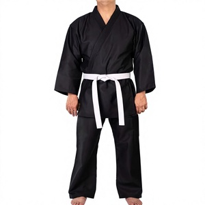 Uniforme de karaté noir pour homme, 100% coton, coupe régulière pour adulte, respirant, vêtements d'arts martiaux avec ceinture blanche disponible à la vente en ligne - Product Image 6