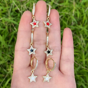 Pendientes de aro rojos de fresa/<span class=keywords><strong>tortuga</strong></span> esmaltados en oro CZ Micro pavimentados cereza/Estrella/Corazón aros joyería al por mayor - Product Image 5