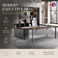 Bureau de direction en forme de L avec structure métallique et finition bois, bureau d'angle pour manager, table d'ordinateur avec armoire de rangement mobile