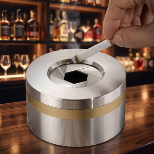 Stainless Steel Round Desktop <b>Ashtray</b> Minimalist Design for Home Use - Product Image 5