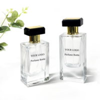 Flacon de parfum rectangulaire plat transparent de luxe pour fabricant de parfums, atomiseur de parfum de 75 ml et 80 ml, flacon d'huile essentielle