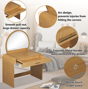 Modern Vanity Table with Touch Screen Lighted Mirror MDF Panel <b>Dressing</b> Table with Drawer for Bedroom Hotel & Living Room - Product Image 6