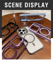 Coque de téléphone magnétique transparente antichoc pour iPhone 15/16/17 Pro Max avec support d'objectif de caméra intégré et protecteur